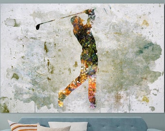 Abstract Golf Canvas Art Golf Player Silhouette Wall Art Sports Motivational Decor Golf Player Multi Panel Print for Living Room Wall Decor