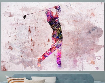 Abstracte Golf Speler Print op Canvas Golfer Silhouet Wall Art Aquarel Poster Sport Motiverende Print Golf Player Art Multi Panel Art