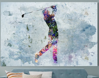 Abstract Golf Player Wall Art Golf Player Silhouette Art Sports Motivational Decor Golf Player Multi Panel Print for Living Room Wall Decor