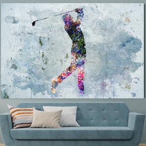 Abstract Golf Player Wall Art Golf Player Silhouette Art Sports Motivational Decor Golf Player Multi Panel Print for Living Room Wall Decor image 1