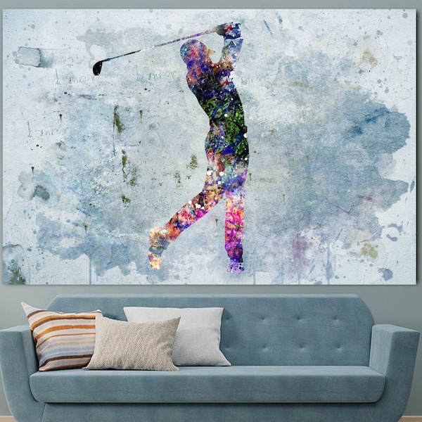 Abstract Golf Player Wall Art Golf Player Silhouette Art Sports Motivational Decor Golf Player Multi Panel Print for Living Room Wall Decor