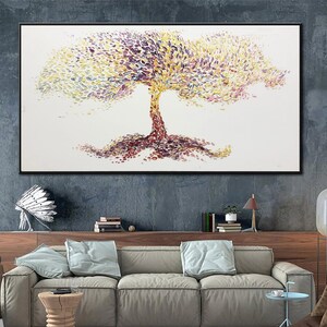 Large Abstract Tree Oil Painting: Colorful Modern Canvas Wall Art