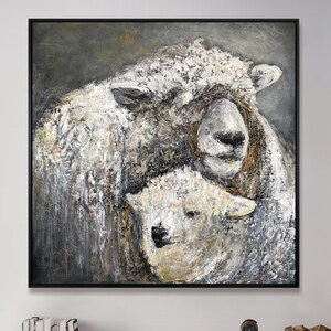 Rustic Sheep Painting on Canvas – Rustic Farmhouse Art