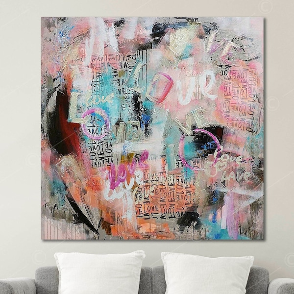 Originele abstracte romantische kunst aan de muur moderne kleurrijke liefde bekentenis kunst kleurrijke print op canvas getextureerde muur opknoping decor voor indie kamer