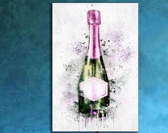 Abstract Champagne Canvas Wall Art Creative Bubbly Print Champagne Multi Panel Print Bottle Of Champagne Art Modern Print for Living Room