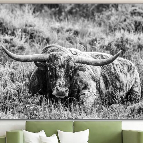 Longhorn Wall Art Canvas Longhorn Cow Print Farm Animal Poster Multi Panel Wall Art shops Texas Longhorn Art Poster Black and White Wall Art