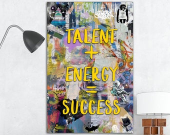 Talent Plus Energe Sign Wall Art Success Print On Canvas Motivational Print Modern Creative Artwork Wall Hanging Decor for Living Room