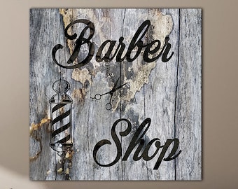 Friseur Shop Print Friseur Shop Wandkunst Barbier Logo Print HolzStil Hintergrund Druck Custom Logo Print für Shop Original Wanddekoration