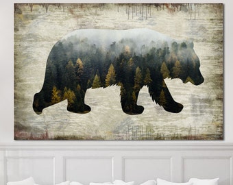 Abstract Bear Print On Canvas Grizzly Bear Animal Silhouette Multi Panel Print Wild Animal Wall Hanging Decor for Living Room Decor