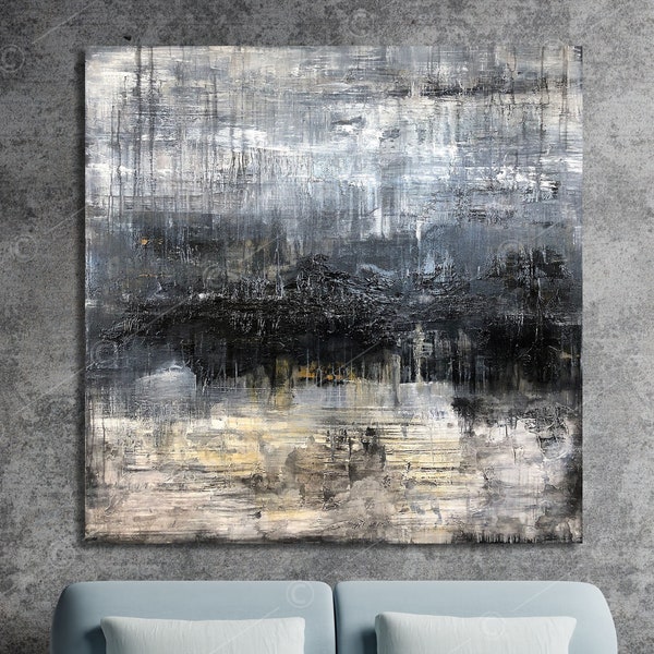 Large Abstract Black And White Print On Canvas Minimalist Art Textured Wall Hanging Decor Creative Original Wall Art for Living Room Decor