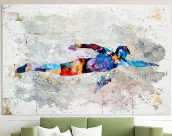 Abstract Swimmer Canvas Wall Art Swimmer Silhouette Print Modern Swimming Multi Panel Print Sport Motavational Art for Training Room Decor