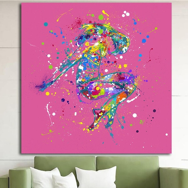 Colorful Woman Print On Canvas Abstract Famale Modern Pink Poster Ink Blot Style Girl Decor for Bedroom