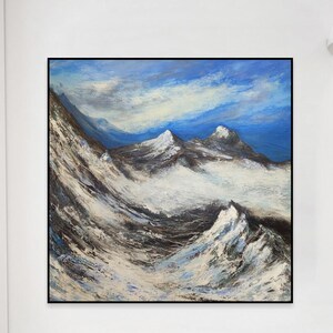 Abstract Snowy Mountains Painting: Textured Landscape Art (36&quot;x36&quot;)