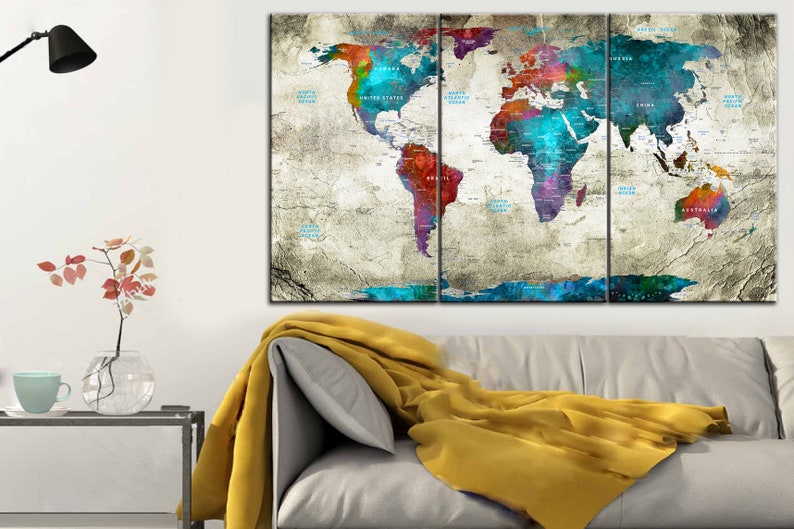 World Map Wall Art Colorful Map Photo Print