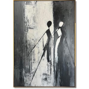Minimalist Abstract Couple Painting - Black and White Figurative Wall Art