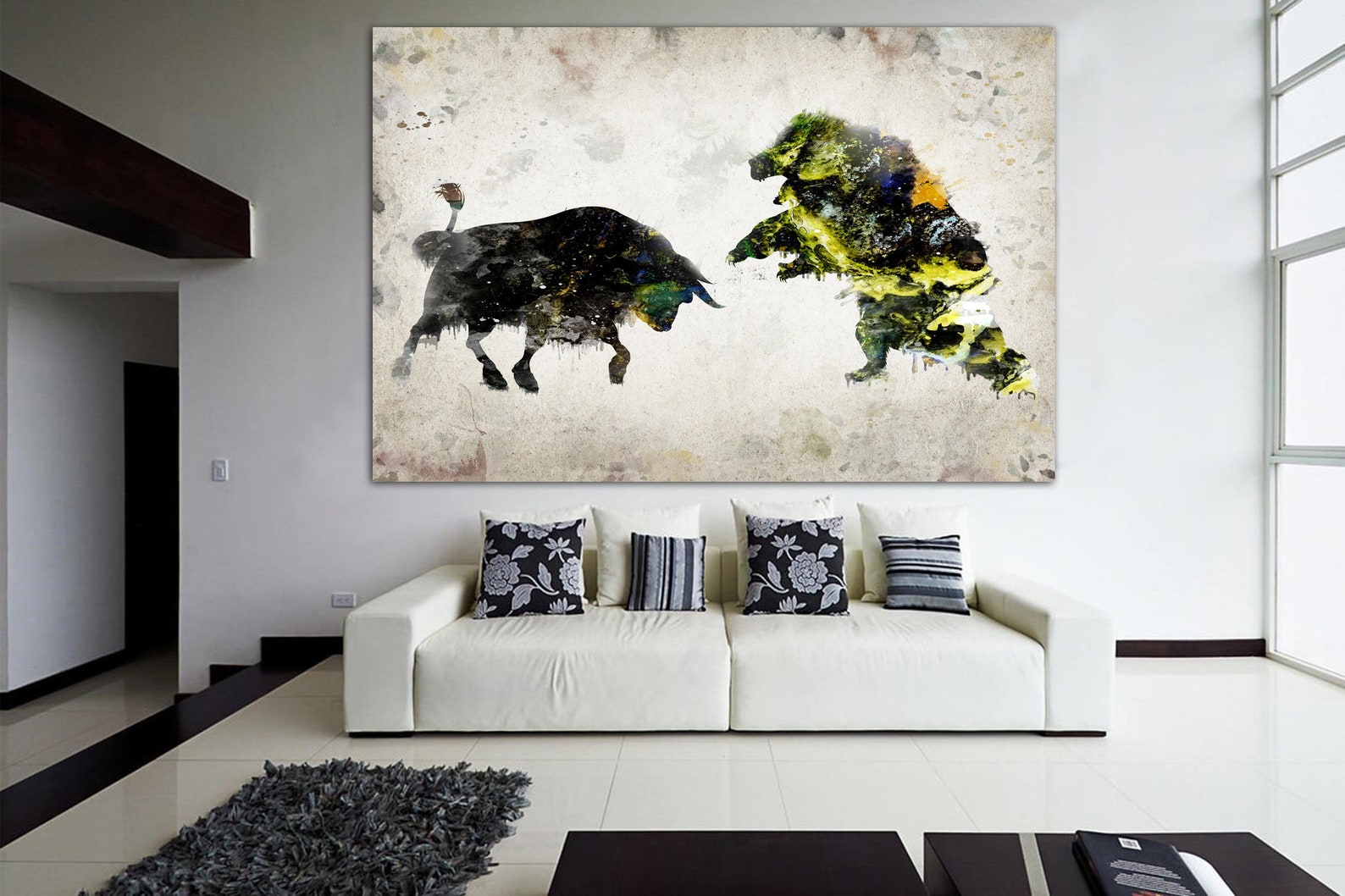 Bull and Bear Canvas Wall Art Wall Street Art Multi Panel Etsy UK
