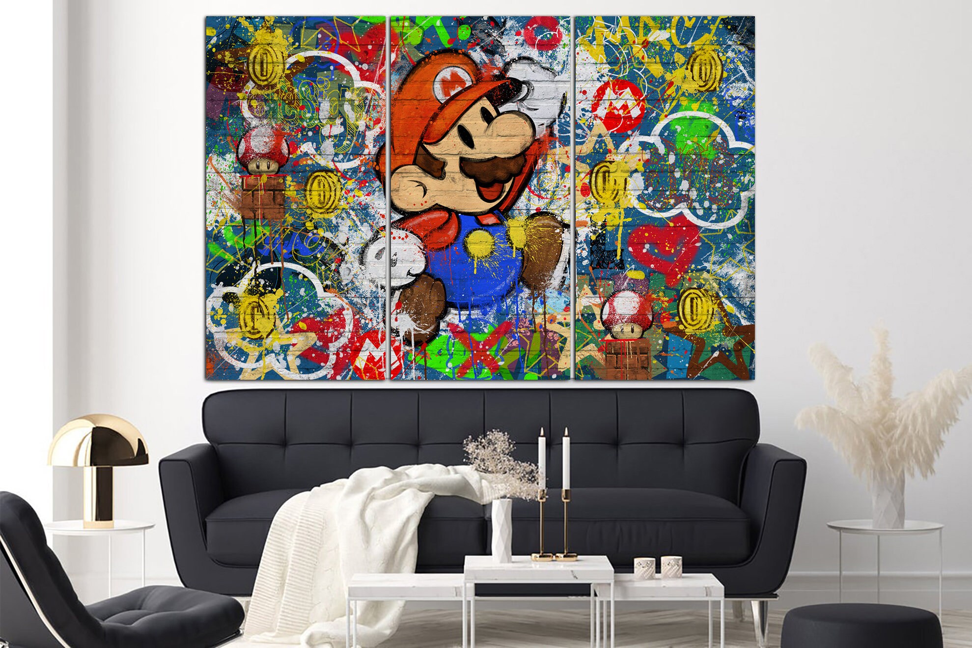 Super Canvas Mario Wall Art Original Graffiti Style Print Etsy