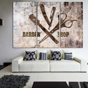 Barber Shop Sign Print on Canvas Salon Art Print Barber Logo Poster Hairdressers Shop Print Vintage Looking Sign Wall Art for Salon Decor image 3