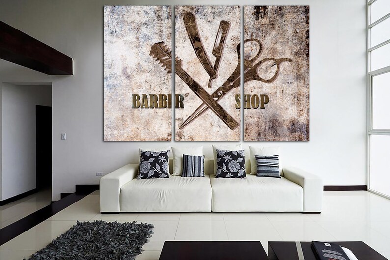 Barber Shop Sign Print on Canvas Salon Art Print Barber Logo Poster Hairdressers Shop Print Vintage Looking Sign Wall Art for Salon Decor 画像 3