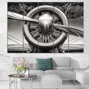 Airplane Turbine Canvas Wall Art Aviation Aircraft Print Vintage Aviation Poster Black and White Poster Canvas Multi Panel Art Print image 2