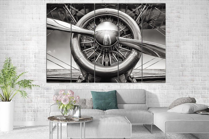 Airplane Turbine Canvas Wall Art Aviation Aircraft Print Vintage Aviation Poster Black and White Poster Canvas Multi Panel Art Print image 2