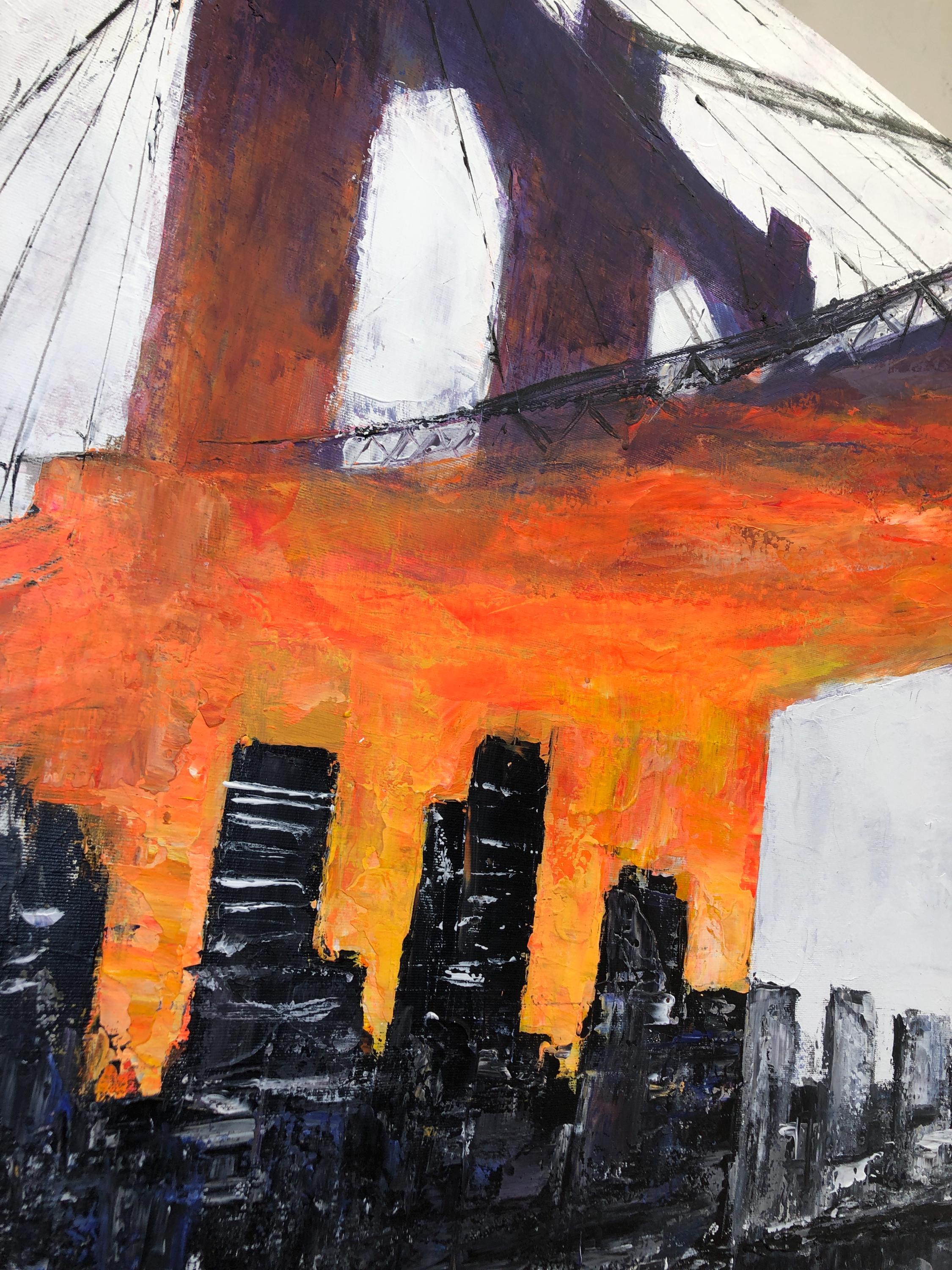 ブルックリン橋の絵画：抽象的なニューヨークのスカイライン