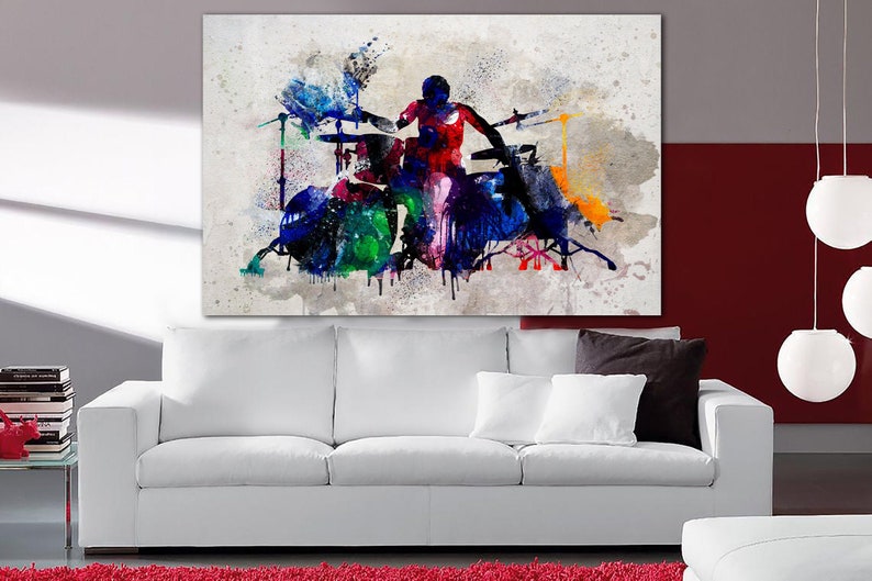 Drummer Wall Art on Canvas Drum Art Stampa Musica Poster Multi Panel Stampa Silhouette Poster Musica Wall Decor Regalo per musicisti immagine 1