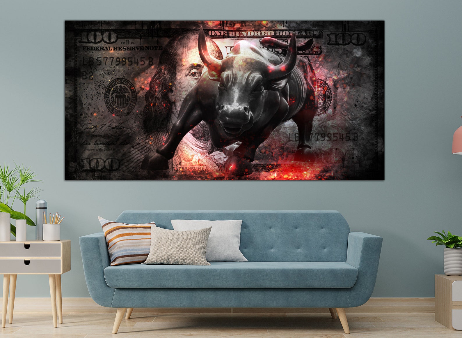 Original Charging Bull Wall Art Canvas Print 100 Dollars Bull Etsy