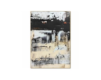 Neutral Abstract Wall Art – Beige and Black Textured Canvas 39"x25"