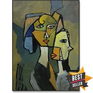 Modern Cubist Couple Painting – Picasso Style Modern Wall Art