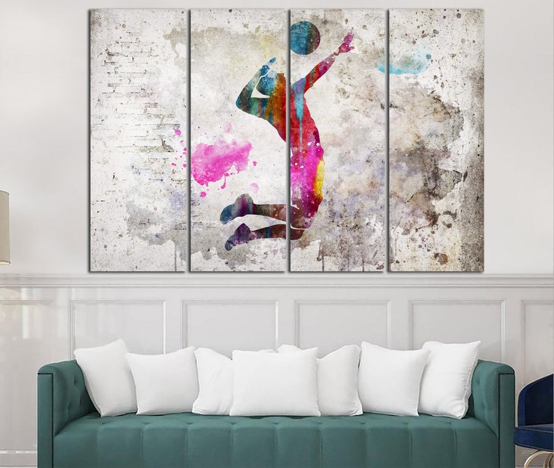 Astratto Giocatore di pallavolo Canvas Wall Art Giocatore di pallavolo Silhouette Stampa moderna Pallavolo Multi Pannello Stampa Sport Motavational Art immagine 3