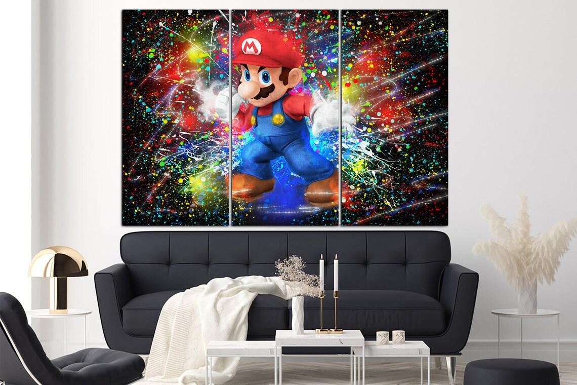 Super Canvas Mario Wall Art Abstract Game Character Print Etsy