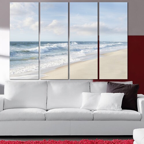 Sea Beach Wall Art Canvas Coastal Print Ocean Beach Poster Multi Panel Wall Art Pastel Beach Print Landscape Wall Art Waves shops Print