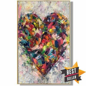 Buntes Abstraktes Herz Gemälde - Romantische Wandkunst für die Moderne Wohnkultur - Original Kunstwerk