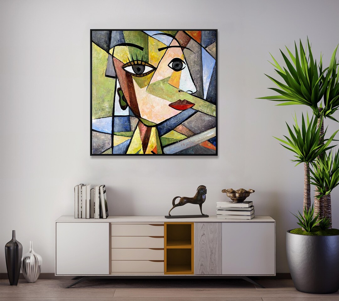 Cubist Woman Portrait Painting Picasso Style Abstract Face Art Modern ...