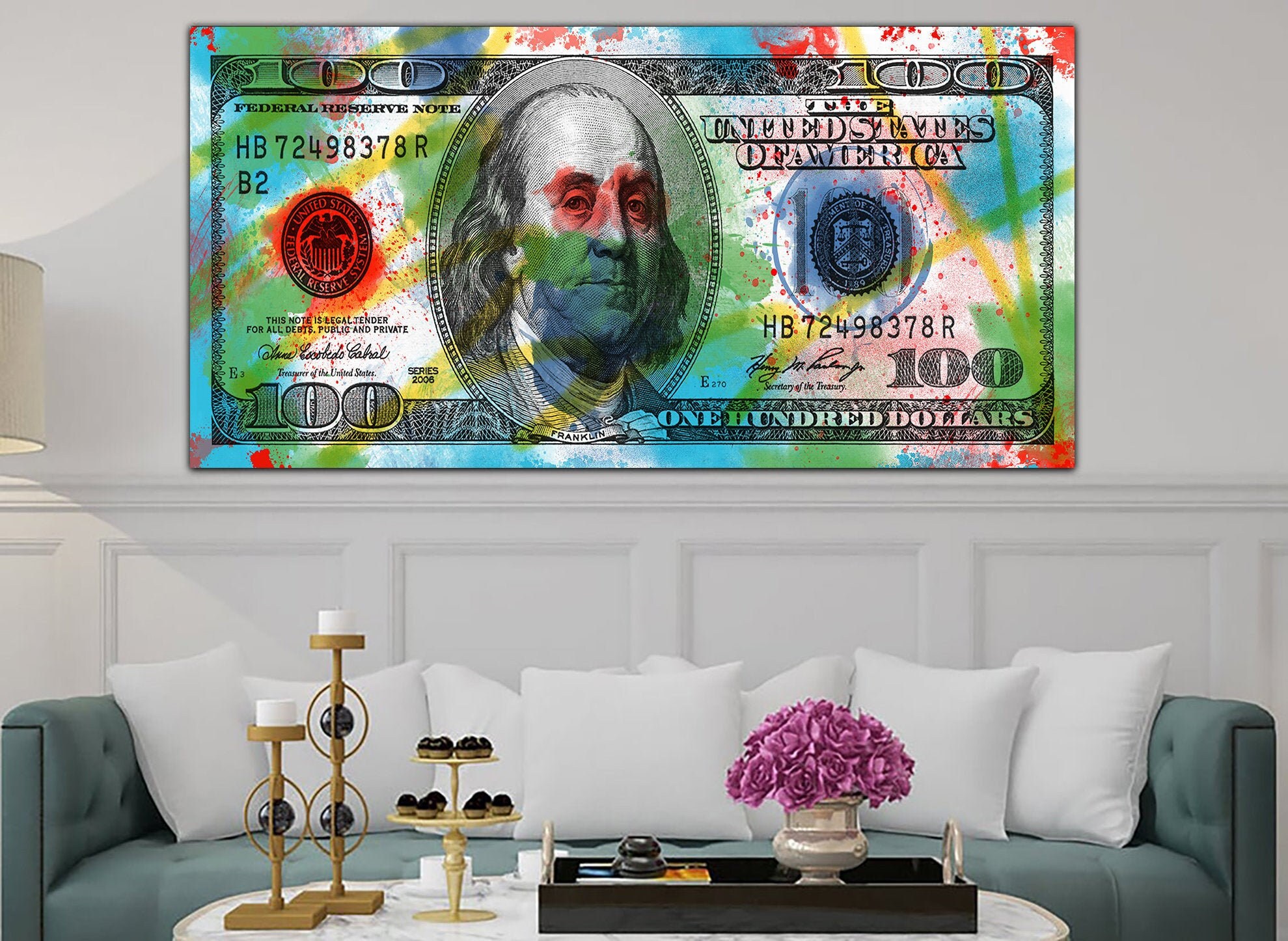 Colorful 100 Dollar Bill Money Wall Decor Print Colorful Wall Etsy