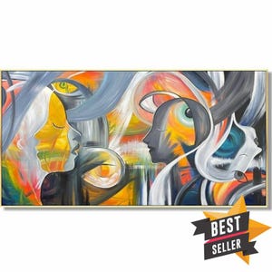 Vibrant Abstract Face Painting – Colorful Modern Wall Art on Canvas