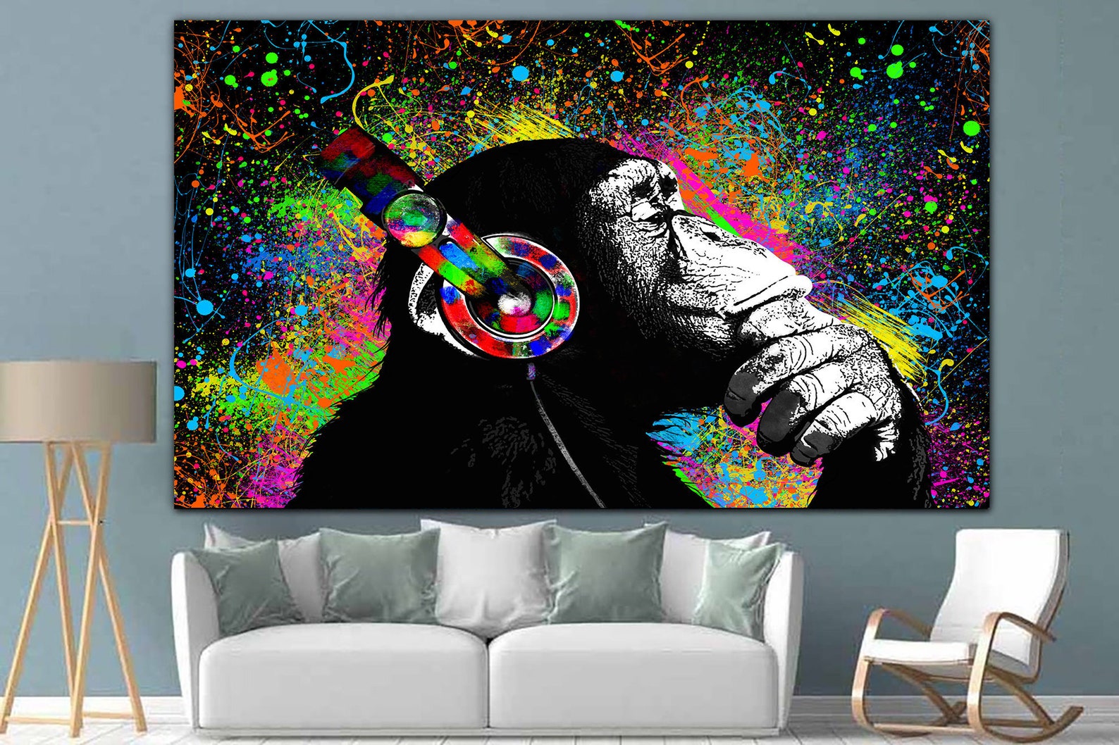 Monkey Canvas Banksy DJ Monkey Artwork Huge Banksy Wall Art Etsy