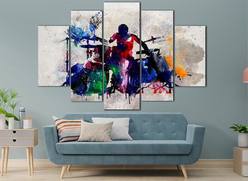 Drummer Wall Art on Canvas Drum Art Print Music Poster Multi Panel Print Silhouette Poster Music Wall Decor Gift for Musicians image 4