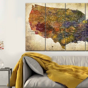 United States Map Large Wall Art USA Map Canvas Print Original Travel Artwork Custom Push Pin Map Gift North America Map Poster Home Decor image 3