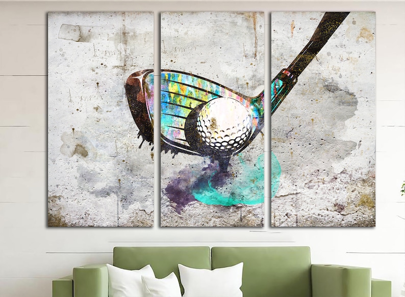 Golf club Wall Art Golf Ball Print Art Sports Golf Print Wall Art Motivational Decor Golf club Multi Panel Print for Living Room Decor image 2