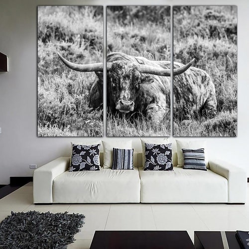 Longhorn Wall Art Canvas Longhorn Cow Print Farm Animal Poster Multi Panel Wall Art shops Texas Longhorn Art Poster Black and White Wall Art