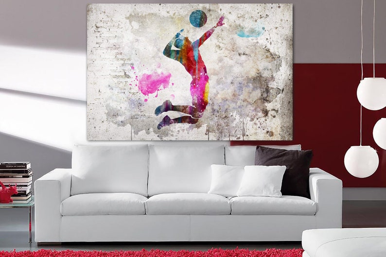 Abstract Volleyball Player Canvas Wall Art Volleyball Player Silhouette Print Modern Volleyball Multi Panel Print Sport Motavational Art image 1