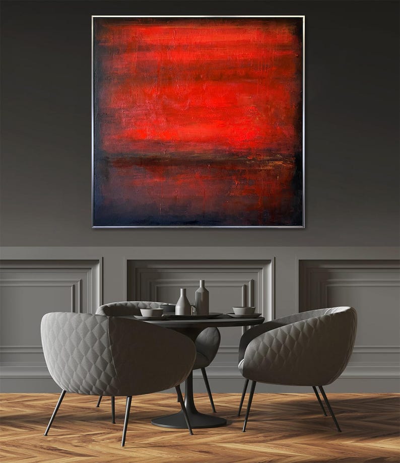 Large Red and Black Abstract Painting, Modern Textured Canvas Wall Art ...