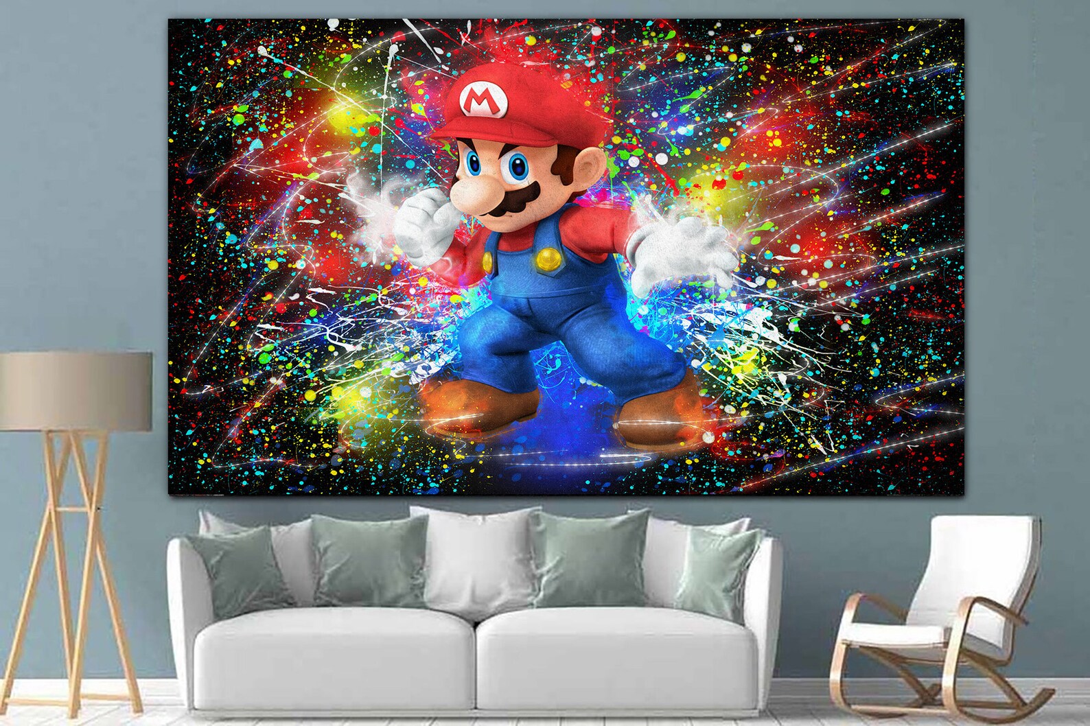 Super Canvas Mario Wall Art Abstract Game Character Print Etsy
