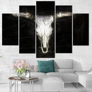 Bull Skull Print on Canvas Big Horns Wall Art Animal Skull Poster Multi Panel Wall Art Buffalo Horns Print for Indie Room Decor image 4