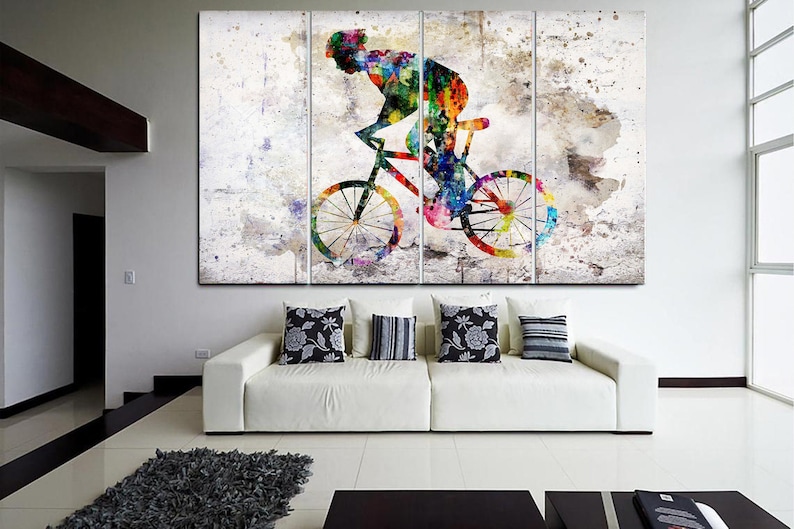 Fietser Wall Art Bycicle Aquarel Print Road Bicycle Racing Poster Cyclist Print Fietsen Illustratie Road Cyclist Race Wall Hangings Art afbeelding 1