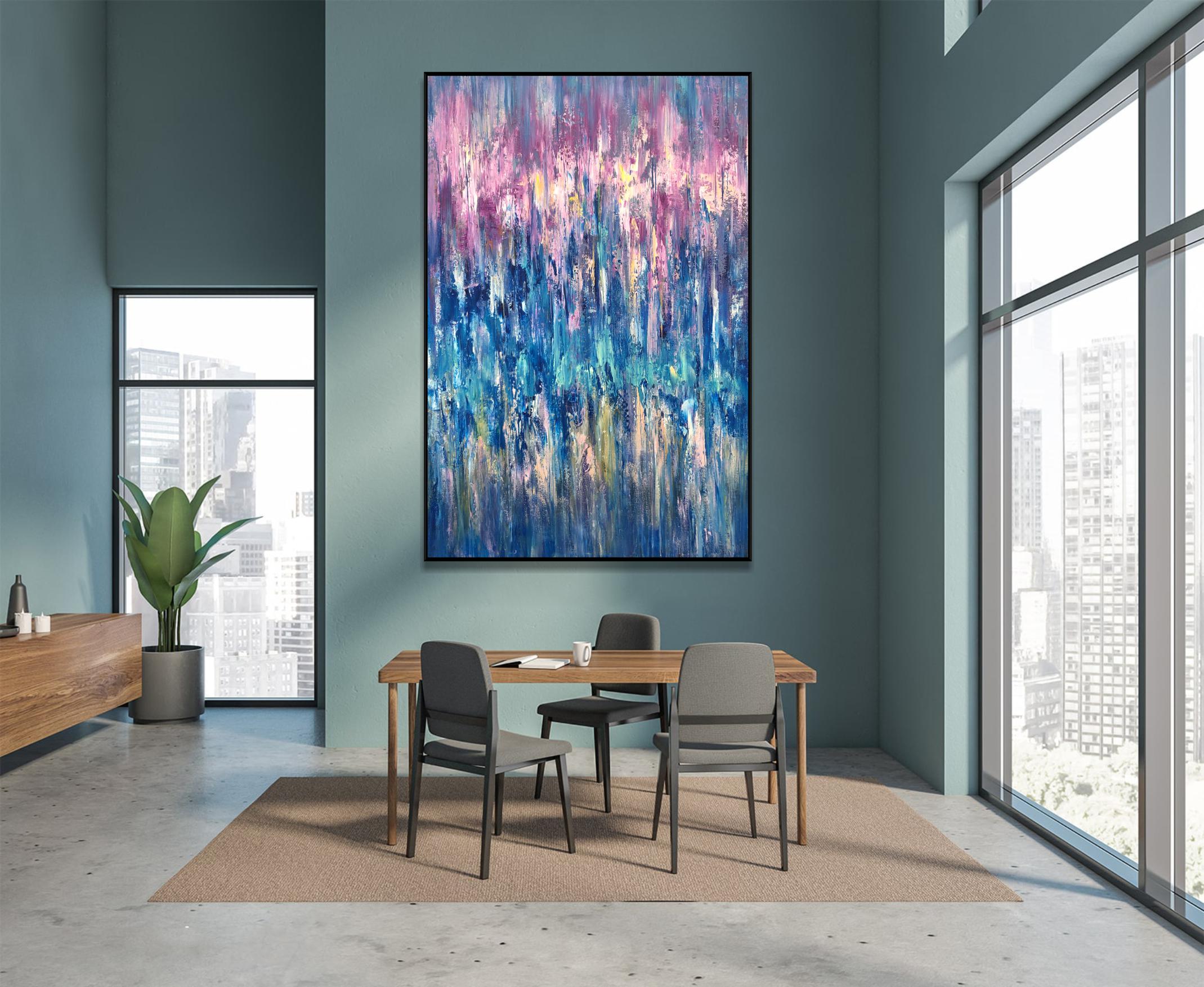 青とピンクのアクリル抽象画 青とピンクのアクリル抽象画 青とピンクのアクリル抽象画 美術品・