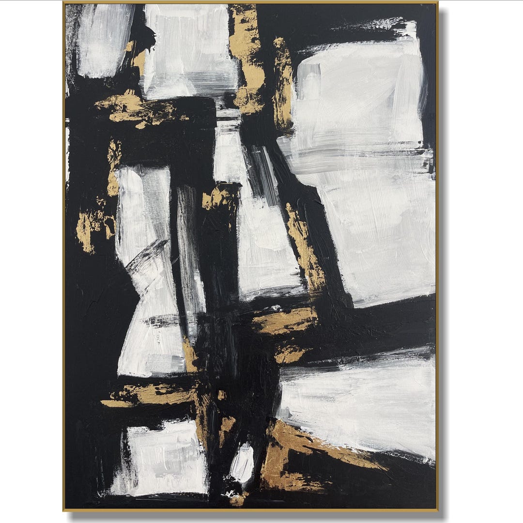 Modern Black and White Abstract Painting | Bold Textured Gold Leaf Art ...