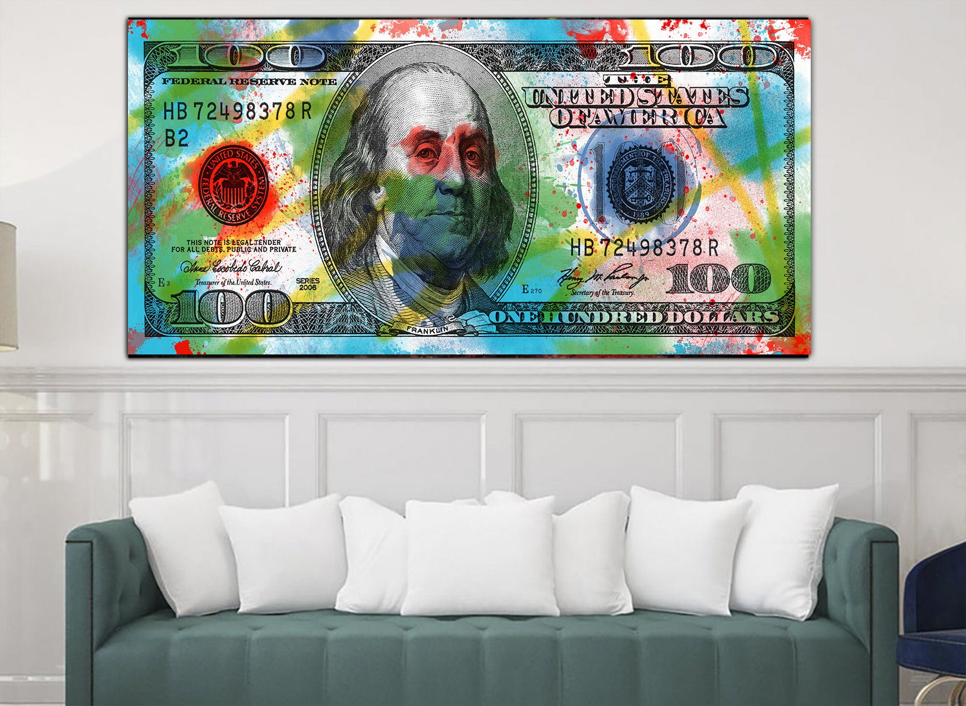 Colorful 100 Dollar Bill Money Wall Decor Print Colorful Wall Etsy